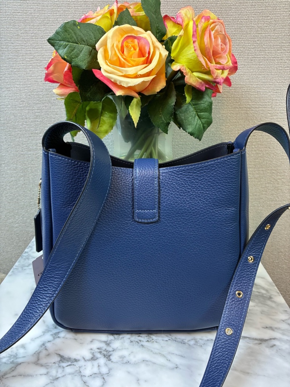 Coach CW002 Hadley Pebbled Leather Deep Blue Turnlock File Bag - NWT $325 Retail - Picture 6 of 9
